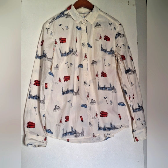 Bolden London Print Long Sleeve Button Down Shirt Women's Size 8 - Picture 2 of 7